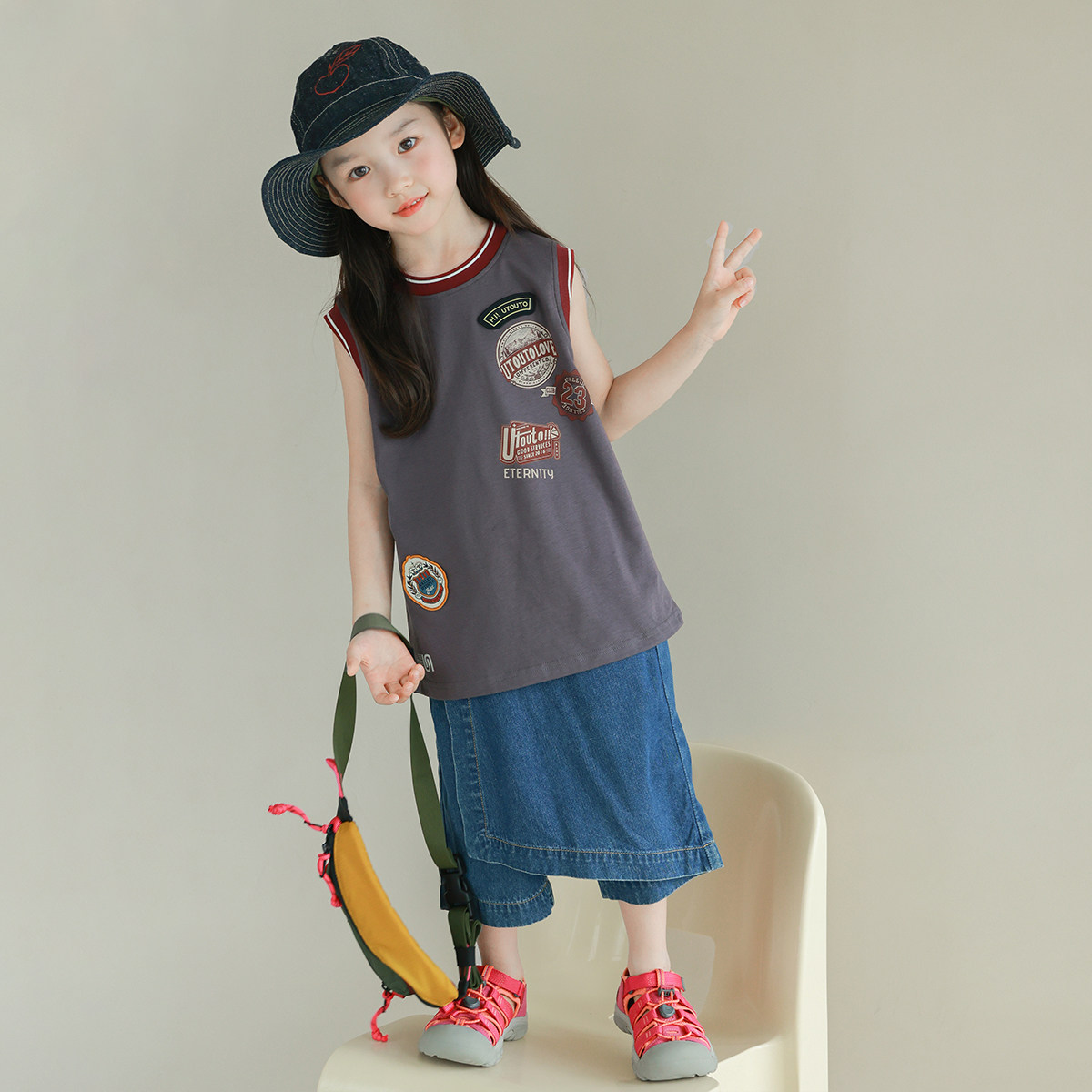 大耳象女童印花章仔速干背心夏季新款儿童宽松休闲背心,淘宝优惠券,粉丝福利购,淘宝优惠卷