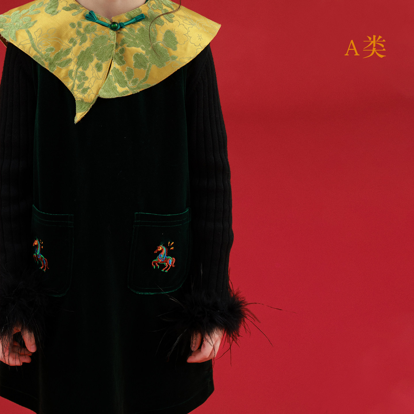 大耳象女童可拆卸领子连衣裙冬款宝儿新中式拜年服绣花加厚裙子,淘宝优惠券,粉丝福利购,淘宝优惠卷