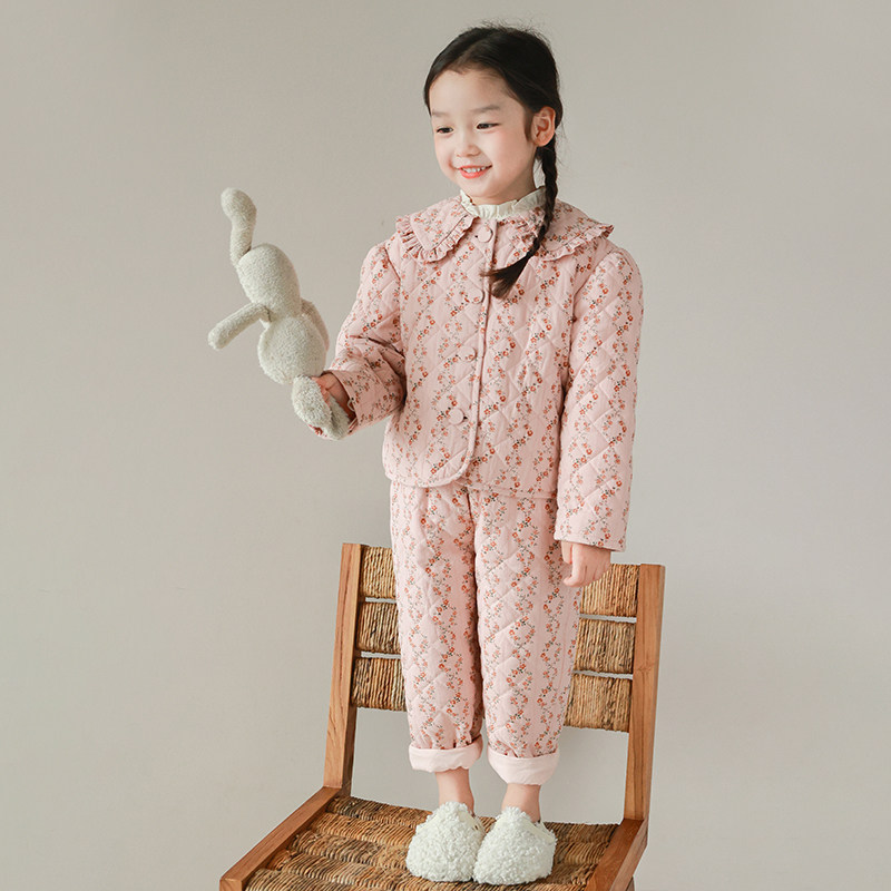 大耳象女童碎花翻领棉服外套＆裤子冬季新款女宝套装,淘宝优惠券,粉丝福利购,淘宝优惠卷