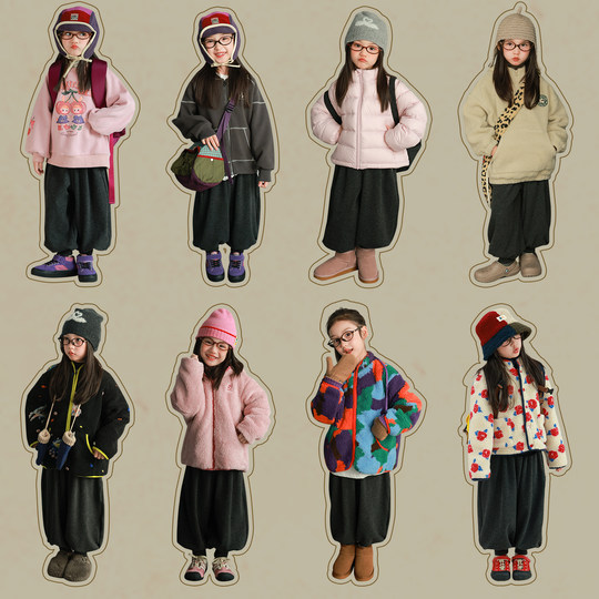 Big Ear Elephant Girls Solid Color Threaded 2.0 Casual Pants Winter Baoer Plus Velvet Sports Thick Parent-Childs