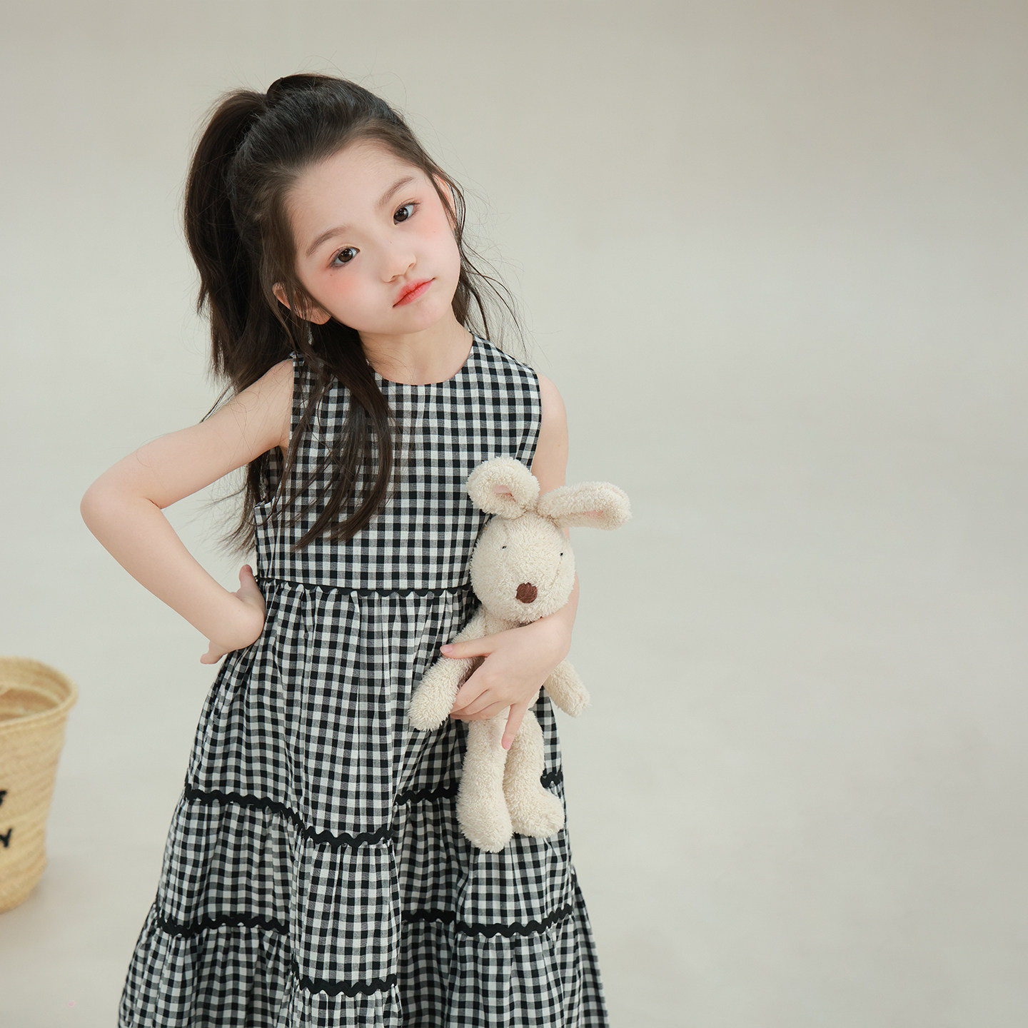 大耳象女童拼接格子连衣裙2026春季新款宝儿无袖背心休闲小众裙子,淘宝优惠券,粉丝福利购,淘宝优惠卷