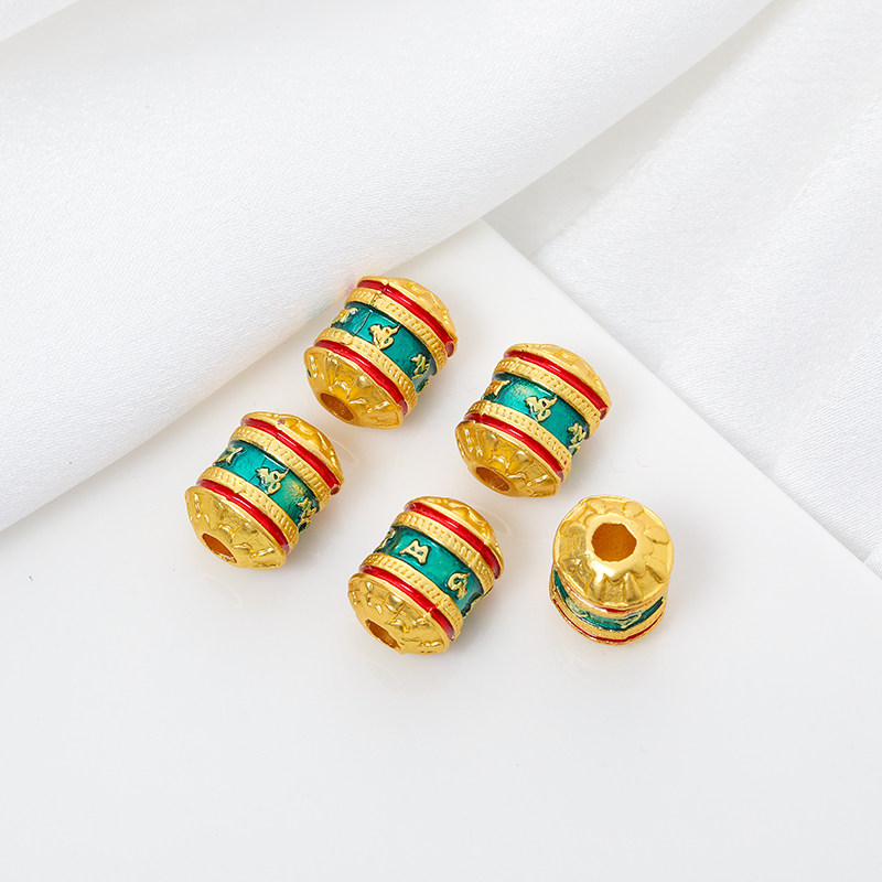 沙金包金保色滴油六字真言桶珠10mm转运珠diy大孔配珠手链项链,淘宝优惠券,粉丝福利购,淘宝优惠卷