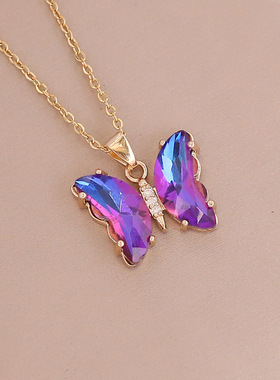 跨境爆款水钻蝴蝶项链女INS风短款几何项链欧美嘻哈饰品Necklace