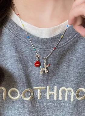 彩色气球狗红色m豆项链女2024新款秋冬高级感毛衣链爆款网红配饰