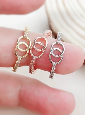 戒指设计锆石满钻简约时尚个性复古小众双圈指环