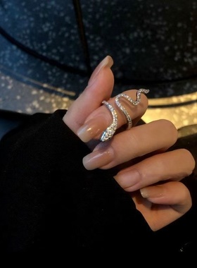 蛇形戒指女微镶锆石个性开口可调节设计感食指戒ins网红夸张指环