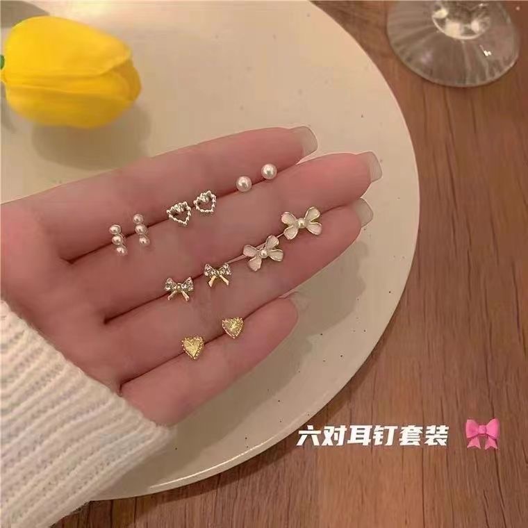 养耳洞s925银小耳钉套装组合甜美风小众设计感耳骨钉防过敏耳饰女