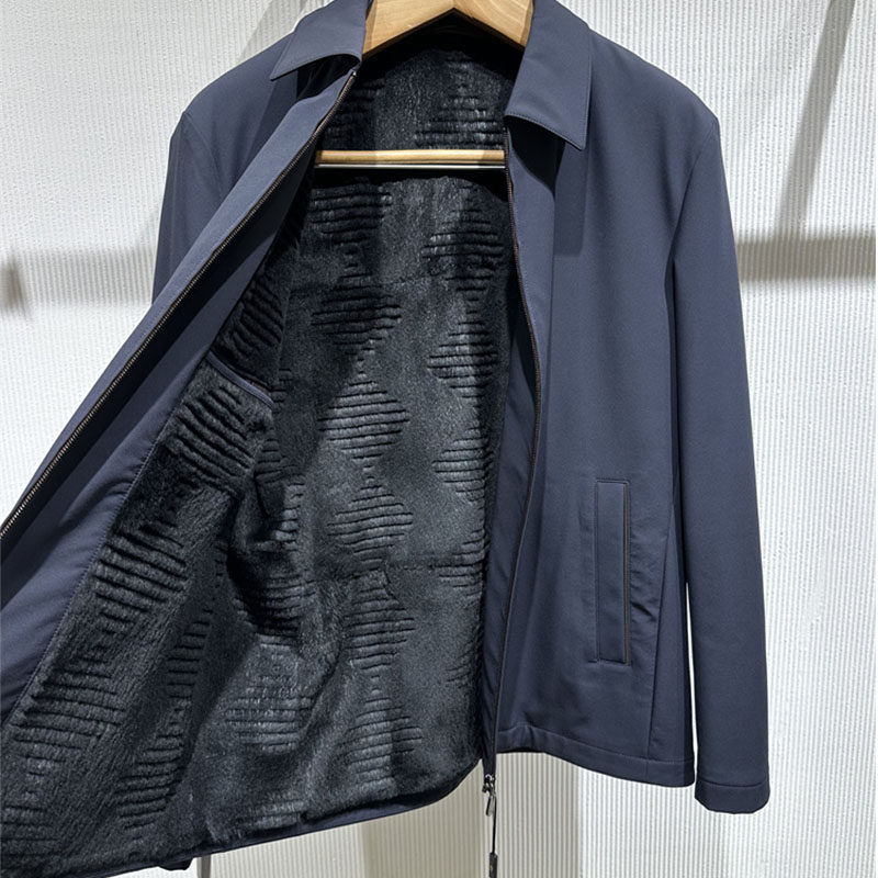 极简风深蓝男士翻领夹克款兔毛内胆尼克服冬季商务外套牛奶丝面料,淘宝优惠券,粉丝福利购,淘宝优惠卷