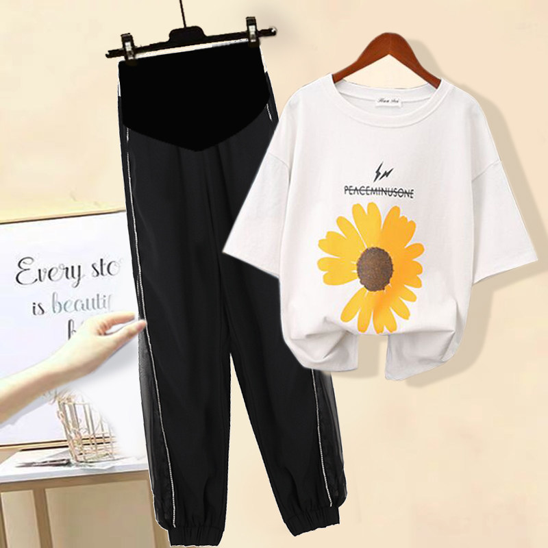 孕妇夏装外出时尚款网红运动裤子 沐月母婴套装