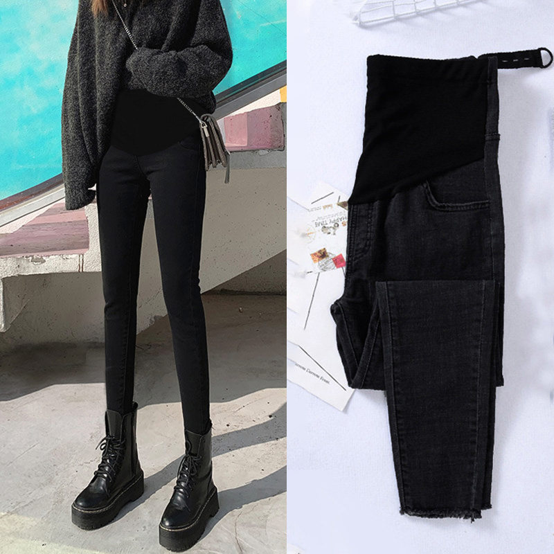 秋季外穿时尚黑色加绒潮妈孕妇裤子 沐月母婴孕妇打底裤