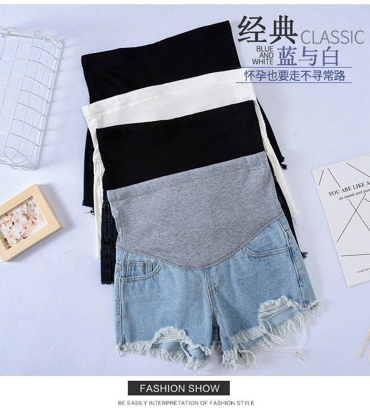 孕妇裤子牛仔短裤破洞潮妈打底裤 沐月母婴孕妇打底裤