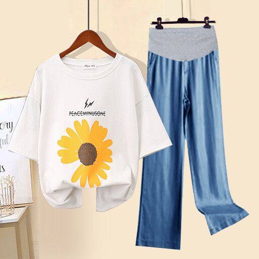 孕妇夏装外出时尚款夏季网红阔腿裤 沐月母婴套装