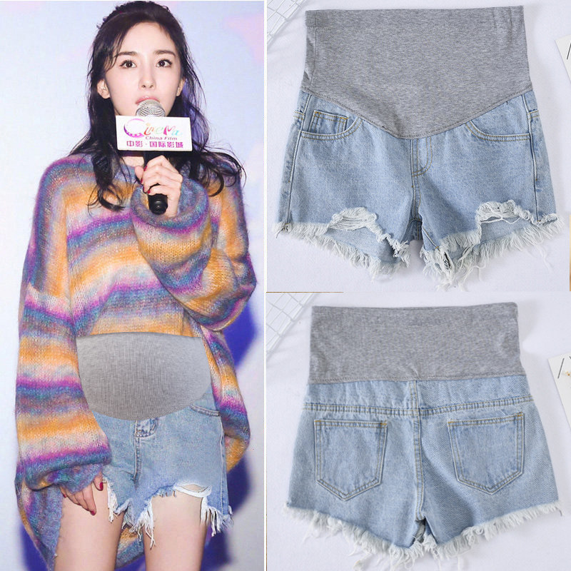 孕妇裤子牛仔短裤破洞潮妈打底裤 沐月母婴孕妇打底裤