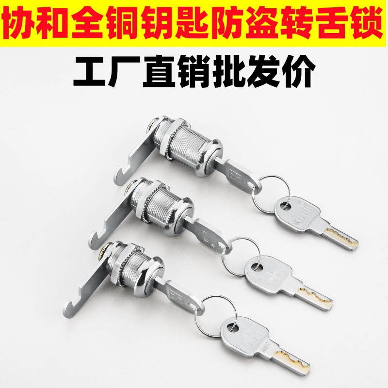 协和纯铜蛇形钥匙文件柜锁信箱转舌锁柜门锁铁皮文件柜更衣柜钩锁 - 图0