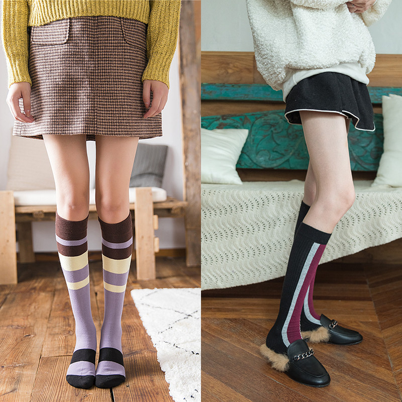 包邮ins网红小腿袜紫色复古及膝袜 条纹学生高筒袜子 街拍运动袜,淘宝优惠券,粉丝福利购,淘宝优惠卷