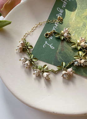 天然珍珠铃兰百合森系手链