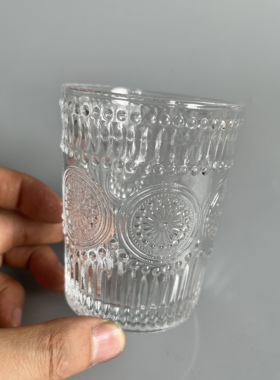 DIY浮雕太阳花玻璃杯大容量高颜值水杯太阳花ins风咖啡杯啤酒杯