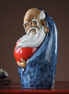 石湾陶瓷公仔创意工艺家居礼品客厅电视酒柜招财装饰品寿星小摆件