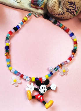 原创手作公仔锁骨链彩色水晶