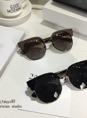 眼镜vcruan不规则圆形半框墨镜