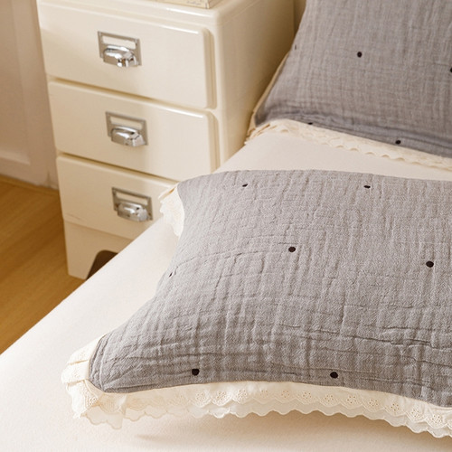 全棉四层纱布双层花边枕巾高档全棉家用透气学生纯棉吸汗枕头巾 - 图2