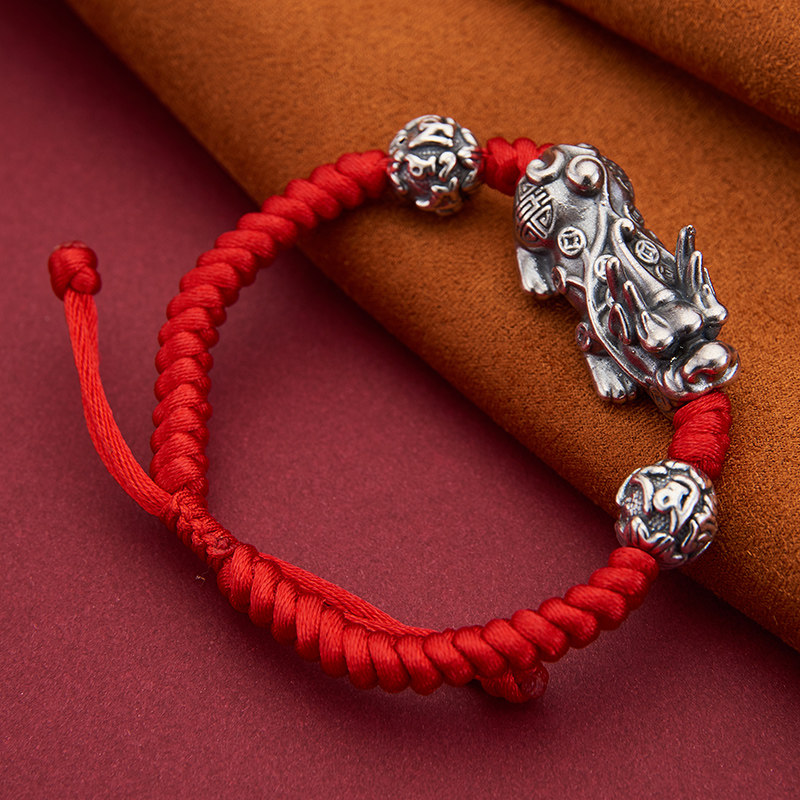 顺钦银楼做旧复古貔貅手绳999足银 顺钦银楼手链