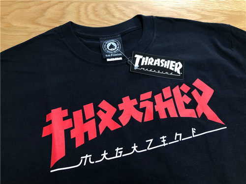 Thrasher 限定新款 Godzilla Tee 哥斯拉火焰日文Logo火焰短袖T恤 - 图2