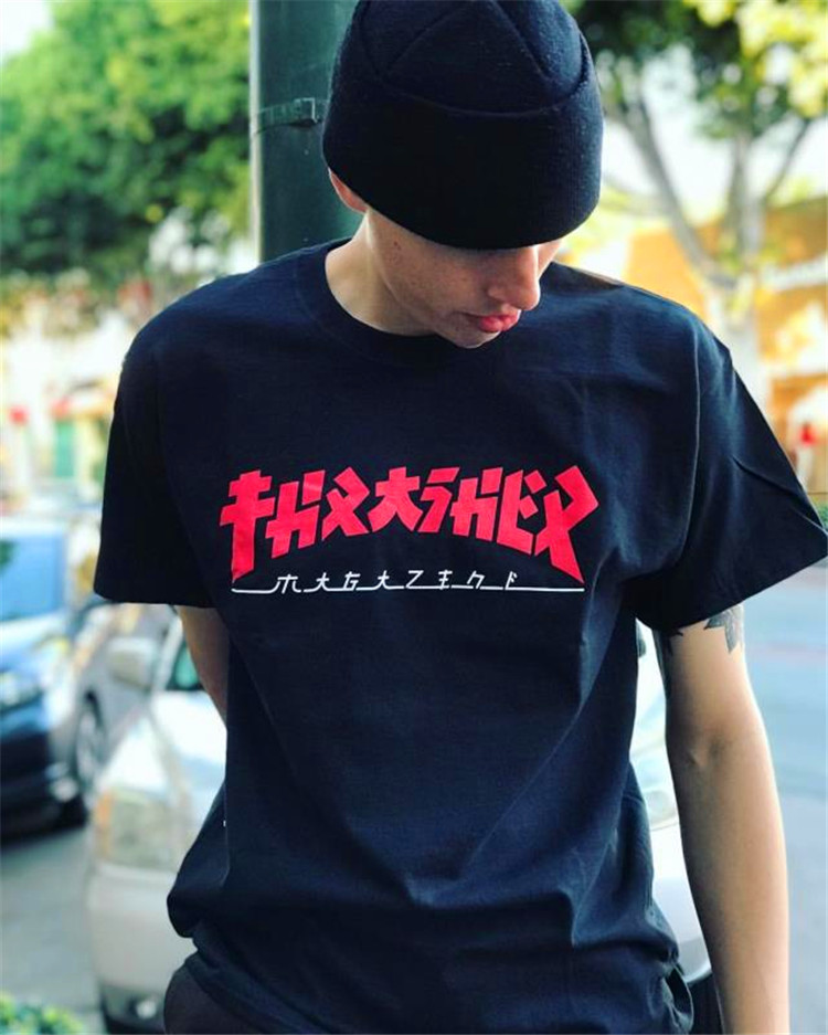 Thrasher限定新款 Godzilla Tee哥斯拉火焰日文Logo火焰短袖T恤-图0