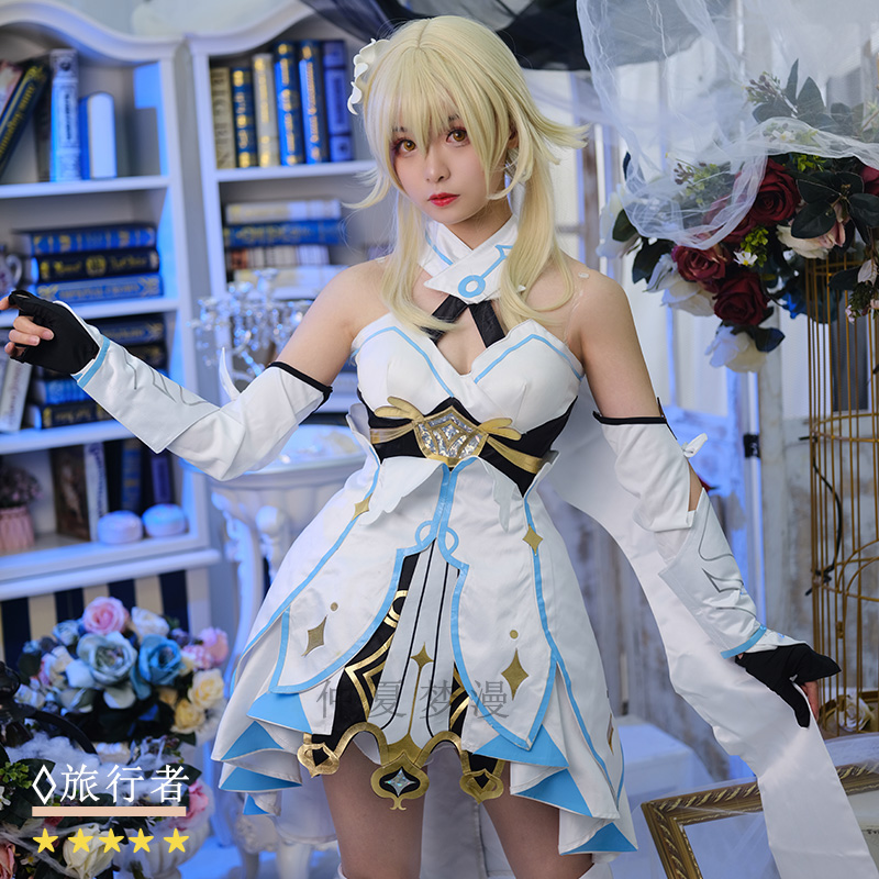 现货原神cos服旅行者荧空cospaly空原神女主cos鞋子假发女动漫服-图3