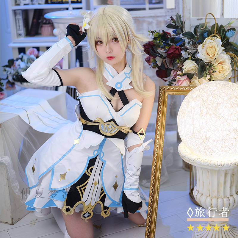 现货原神cos服旅行者荧空cospaly空原神女主cos鞋子假发女动漫服-图0