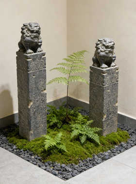 拴马桩石雕狮子户外门口摆件庭院花园布置造景装饰立柱仿古拴马柱