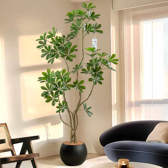 Decoration floor-standing potted plant indoor fake tree next to the sofa in the living room