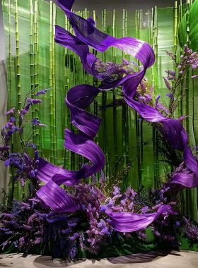 新年红色竹排竹编竹片造景