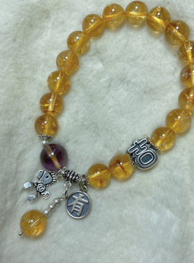 原创个性天然黄水晶手链女款招财转运s925纯银黄色水晶手串