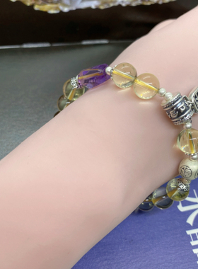 原创个性天然黄水晶手链女款招财转运s925纯银黄色水晶手串