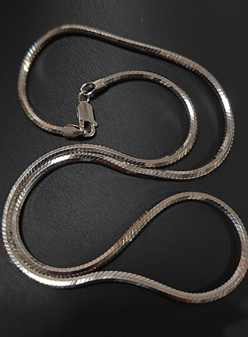 嘻哈纯银镀白金加粗八角蛇骨链