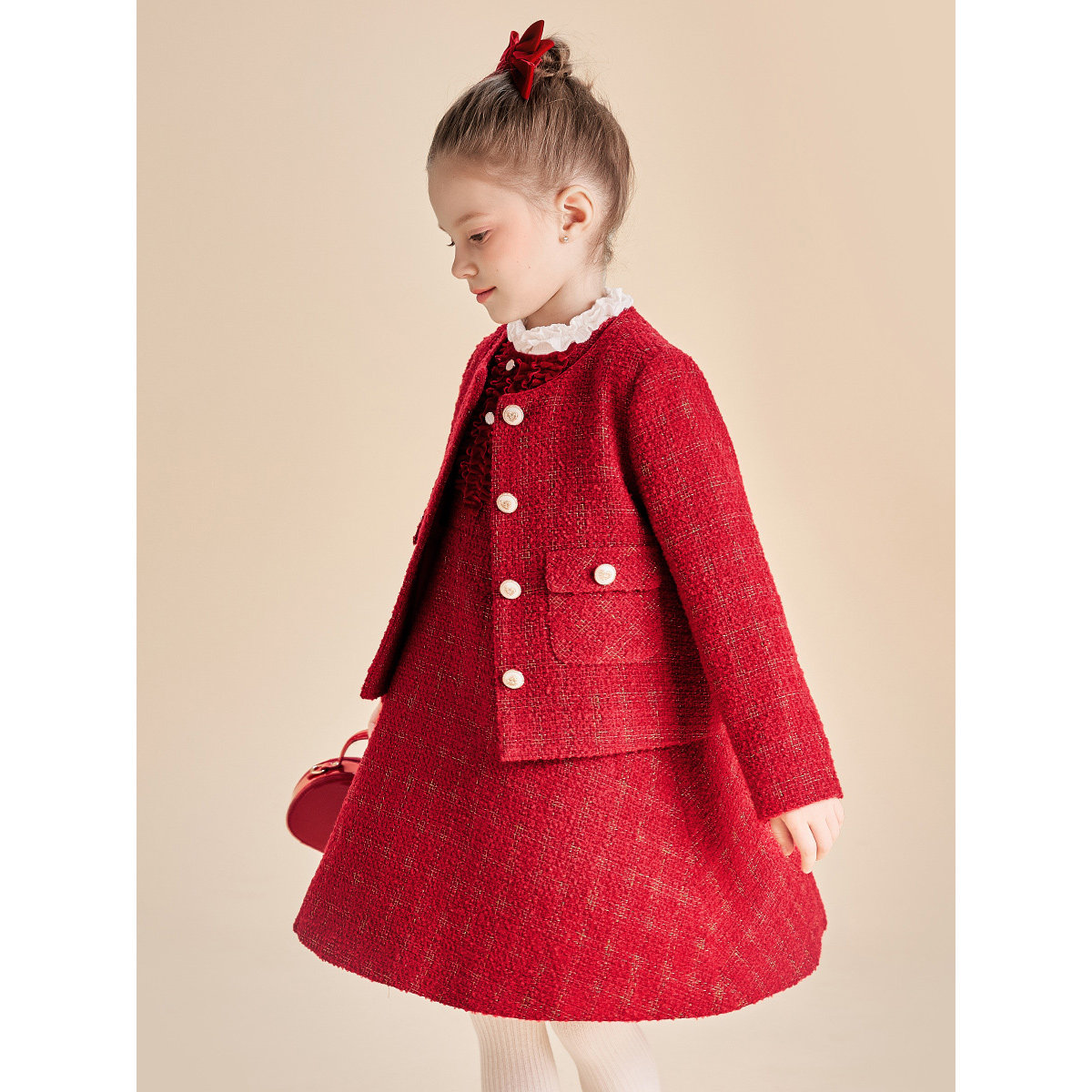 【门店同款】迪迪鹿童装女大童外套儿童春秋款红色上衣小香风,淘宝优惠券,粉丝福利购,淘宝优惠卷