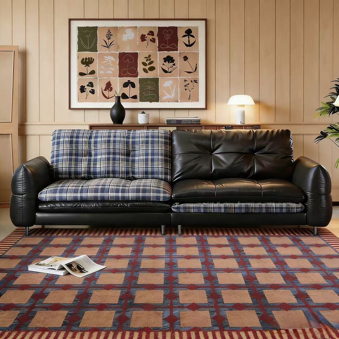 中古风油蜡真皮汉堡沙发皮布两用双面随意切换多功能客厅直排复古,淘宝优惠券,粉丝福利购,淘宝优惠卷