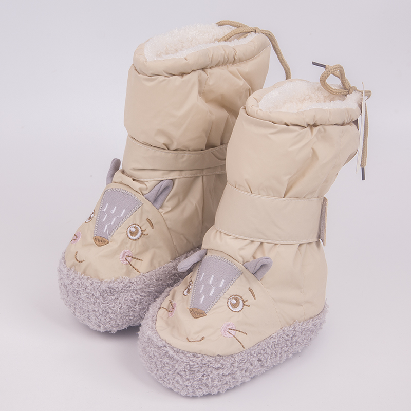 新生婴儿鞋冬季高帮不掉3-6个月学步卡通软底加绒初生宝可爱棉鞋
