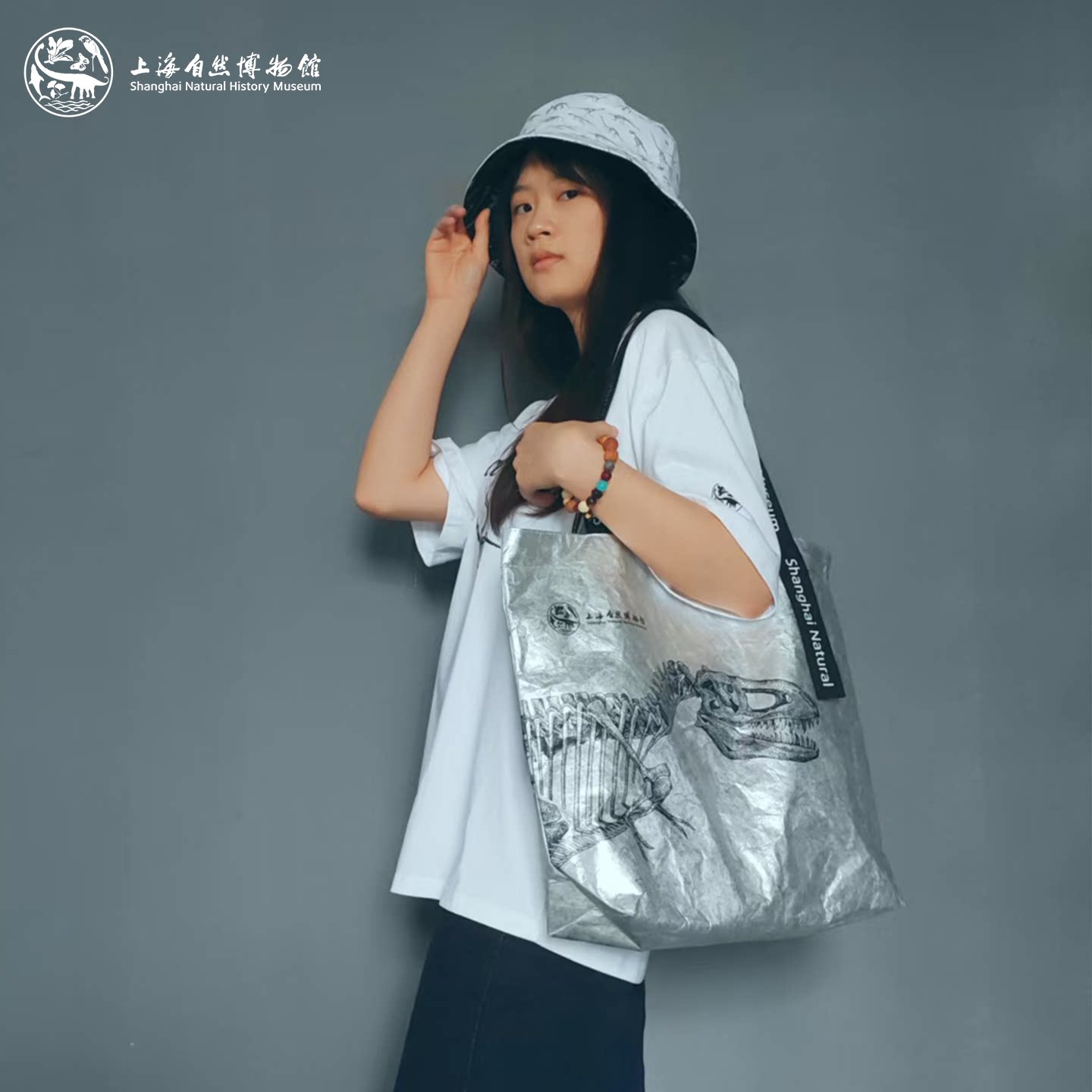 上海自然博物馆 文创艺术包 美绘自然黑金系列恐龙单肩包生日礼物