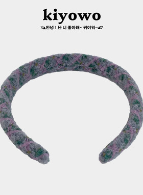 小众复古简约格纹毛绒混纺细发箍