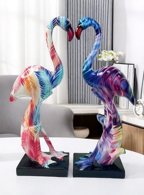 跨境涂鸦火烈鸟树脂工艺欧美现代家居风格玄关桌面电视柜装饰摆件