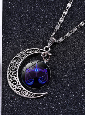 星座月亮时光宝石项链跨境欧美热卖ebay速卖通梦幻夜光吊坠玻璃