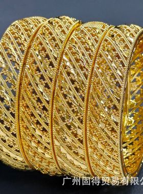 中东女士结婚24k镀金手镯迪拜新娘奢华时尚饰品越南沙金爱心手镯