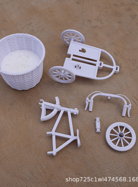 可爱三轮花车花瓶清仓仿手工编织藤花篮插花家居装饰干花插花摆件