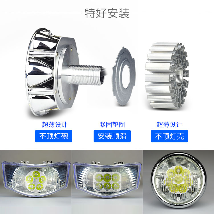 电动车灯摩托车LED大灯 改装超亮12V60V内置强光射灯远近光大灯泡 - 图0