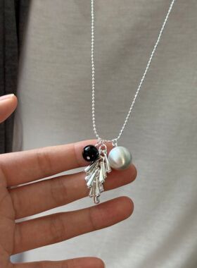 法式气质高级感珍珠花球项链女长款虎眼石水滴百搭毛衣链