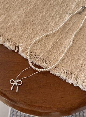 轻奢甜美双层镶钻蝴蝶结珍珠项链女小众少女高级感锁骨链颈链配饰