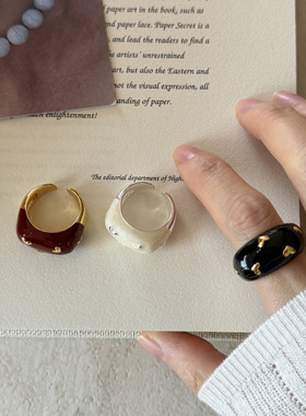 韩国博主同款滴釉戒指小爱心黑色酒红色设计感可爱食指指戒