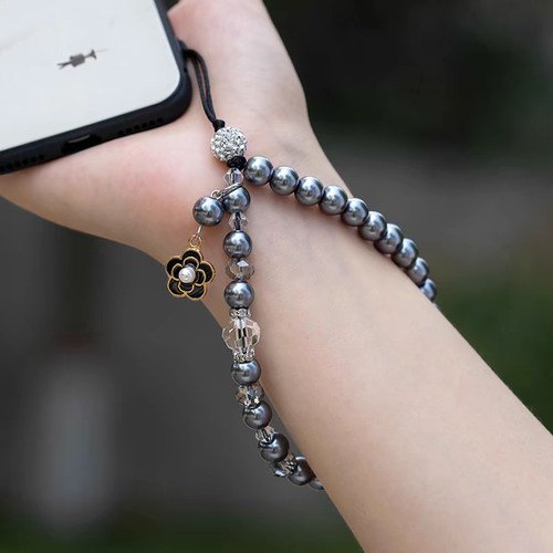 高级感女款苹果手机手腕挂绳挂链串珠轻奢时尚带钻夹片壳手提挂饰 - 图2